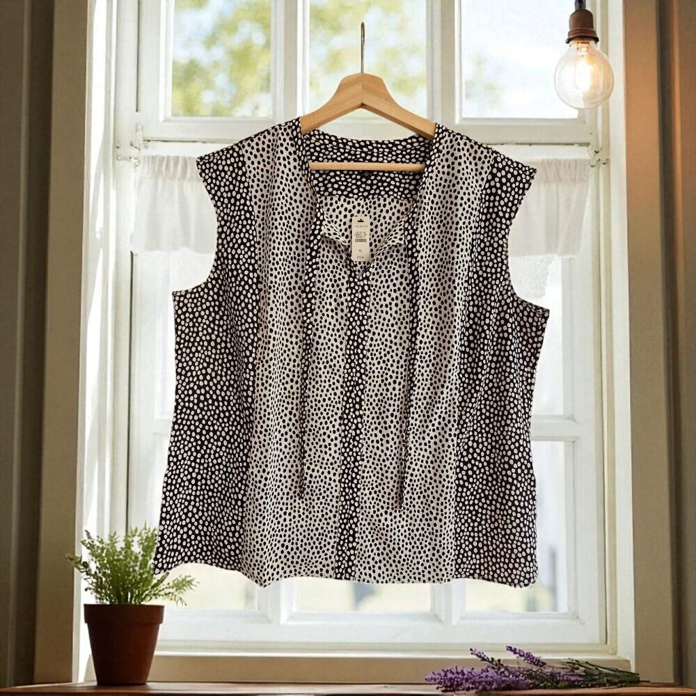 NWT Talbots Womens Polka Dot Sleeveless Blouse XL Black Lightweight Semisheer